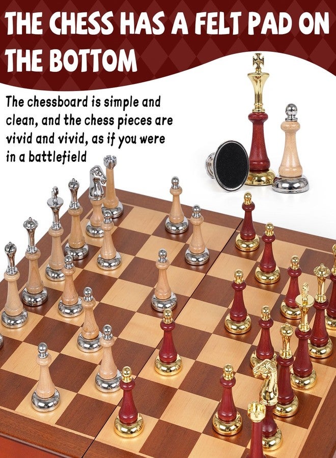 Kvintes Large Wooden Chess Set with Metal & Wooden Chess Pieces, Luxury 17 Inch Chess Board Game with 2 Extra Queens, Premium Classic Strategy Board Game for Adults, Kids, Beginners & Gift Lovers - Image 3